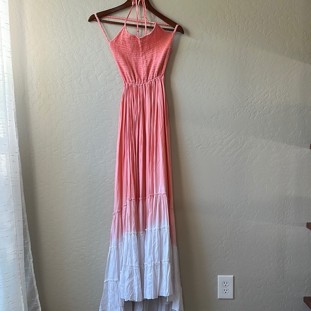 Tiare Hawaii Pink Pleated Halter Maxi Dress for Wedding Guest